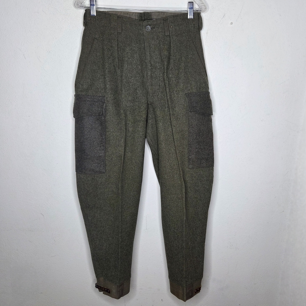 Vintage 1952 Swedish Military Wool Cargo Pants Mens 27×27 Green Field Cosplay